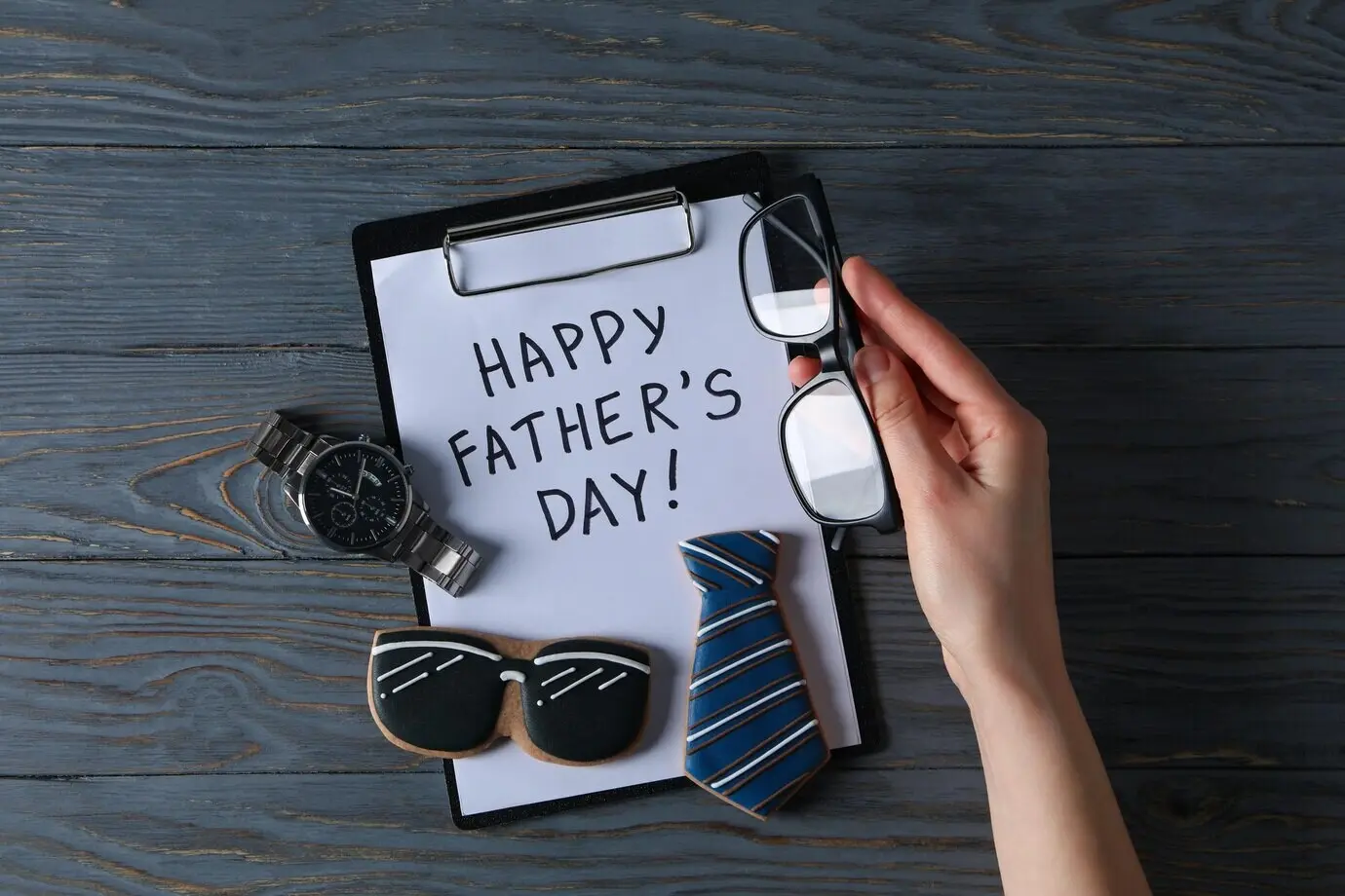 Top view of a Happy Father’s Day composition for Father’s Day.